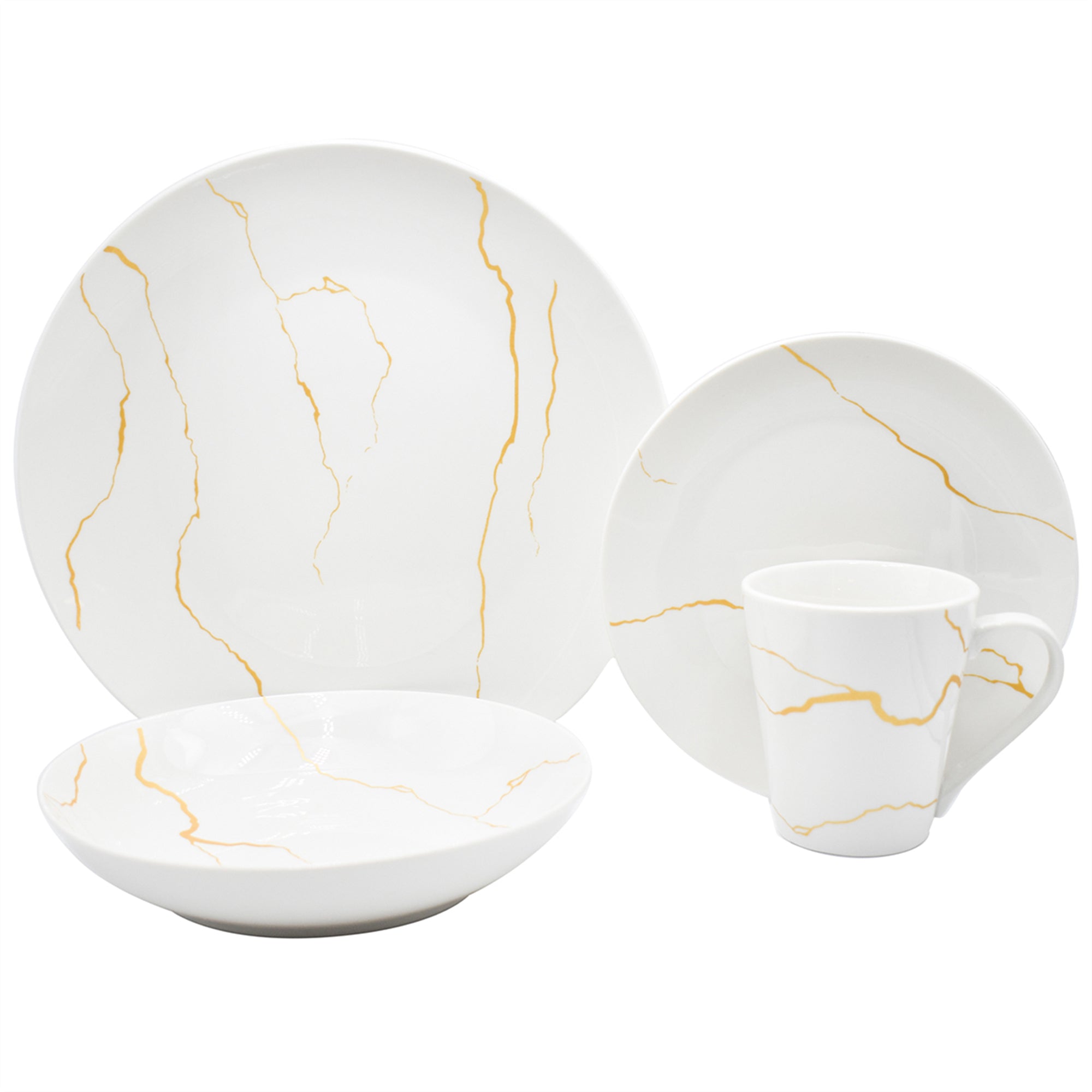 Vajilla con Tazas Para 4 Personas Kaiser Art/Golden Marble Porcelana 16 pz