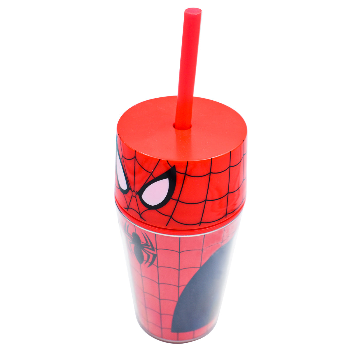 Vaso Doble Pared con Tapa y Popote Zak! Disney Marvel Avengers Spider Man/Hombre Araña, Capitan America, Iron Man Plastico 385ml