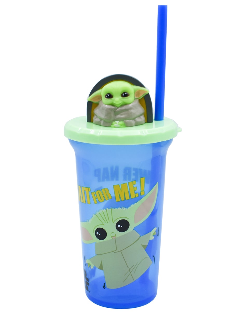 Vaso Infantil Con Tapa 3d Y Popote Baby Yoda Mandalorian 443ml