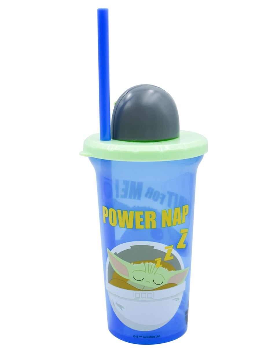 Vaso de Plástico Infantil Con Tapa 3d Y Popote Baby Yoda Mandalorian 443ml