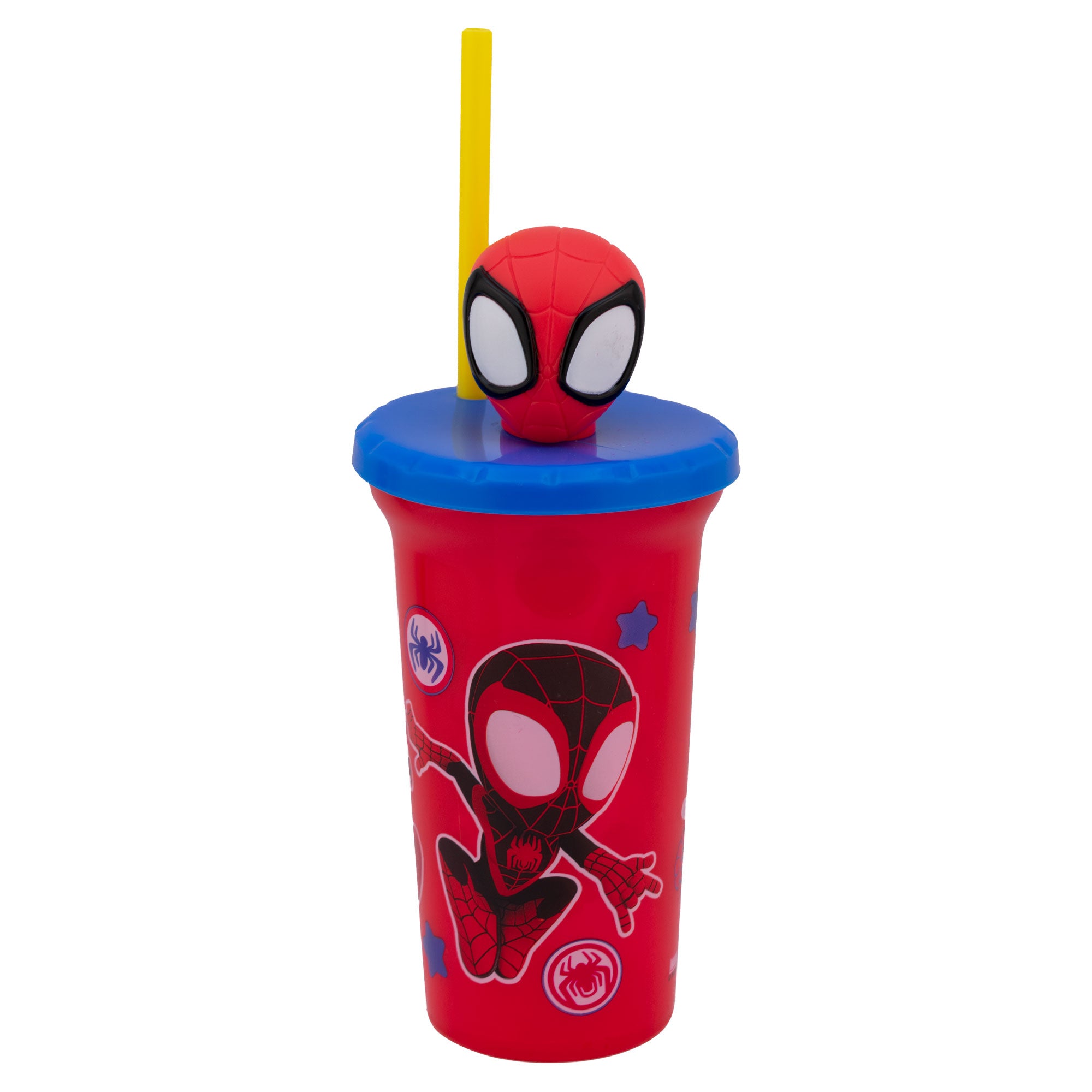 Vaso Infantil Con Tapa 3d Y Popote Spiderman 443ml