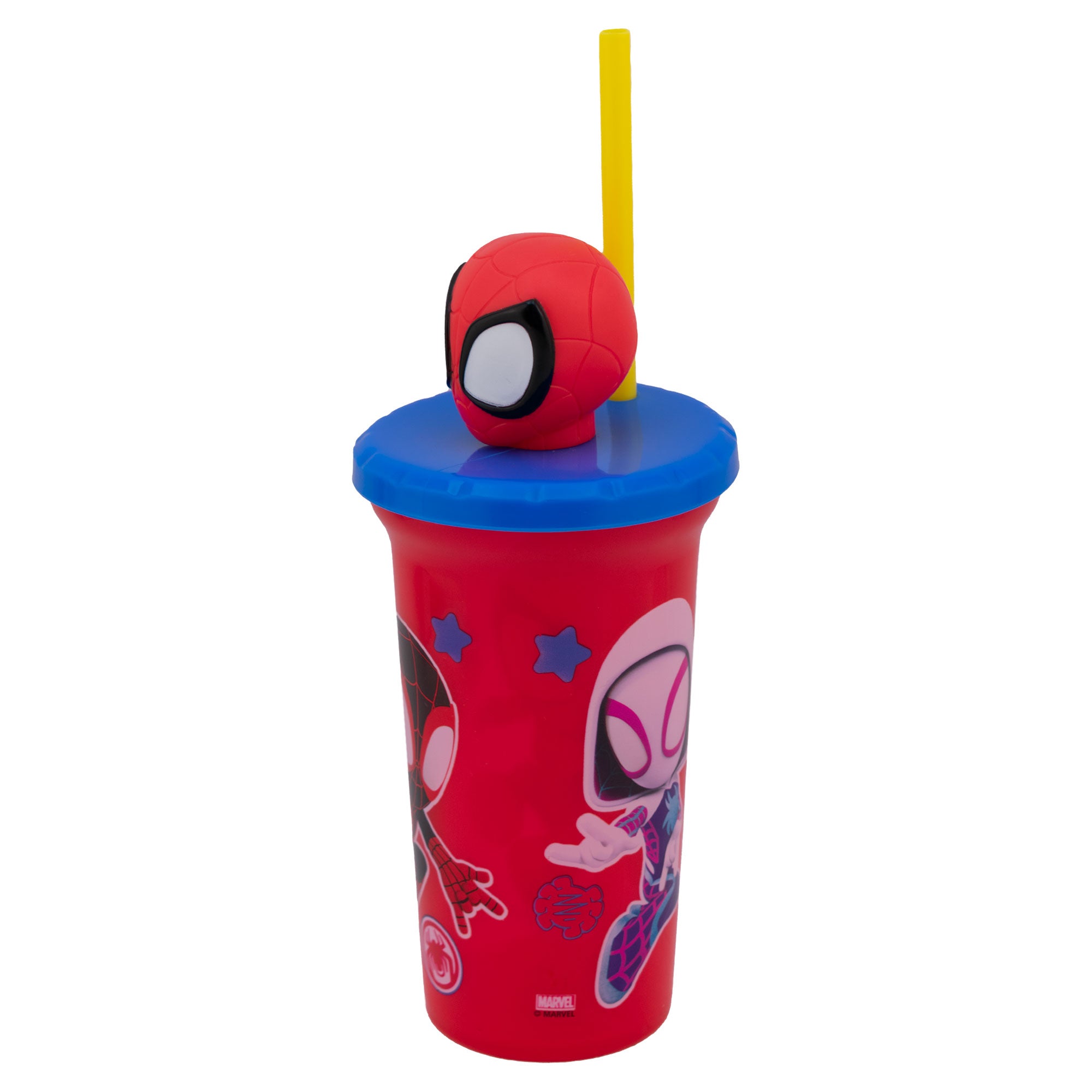 Vaso Infantil Con Tapa 3d Y Popote Spiderman 443ml