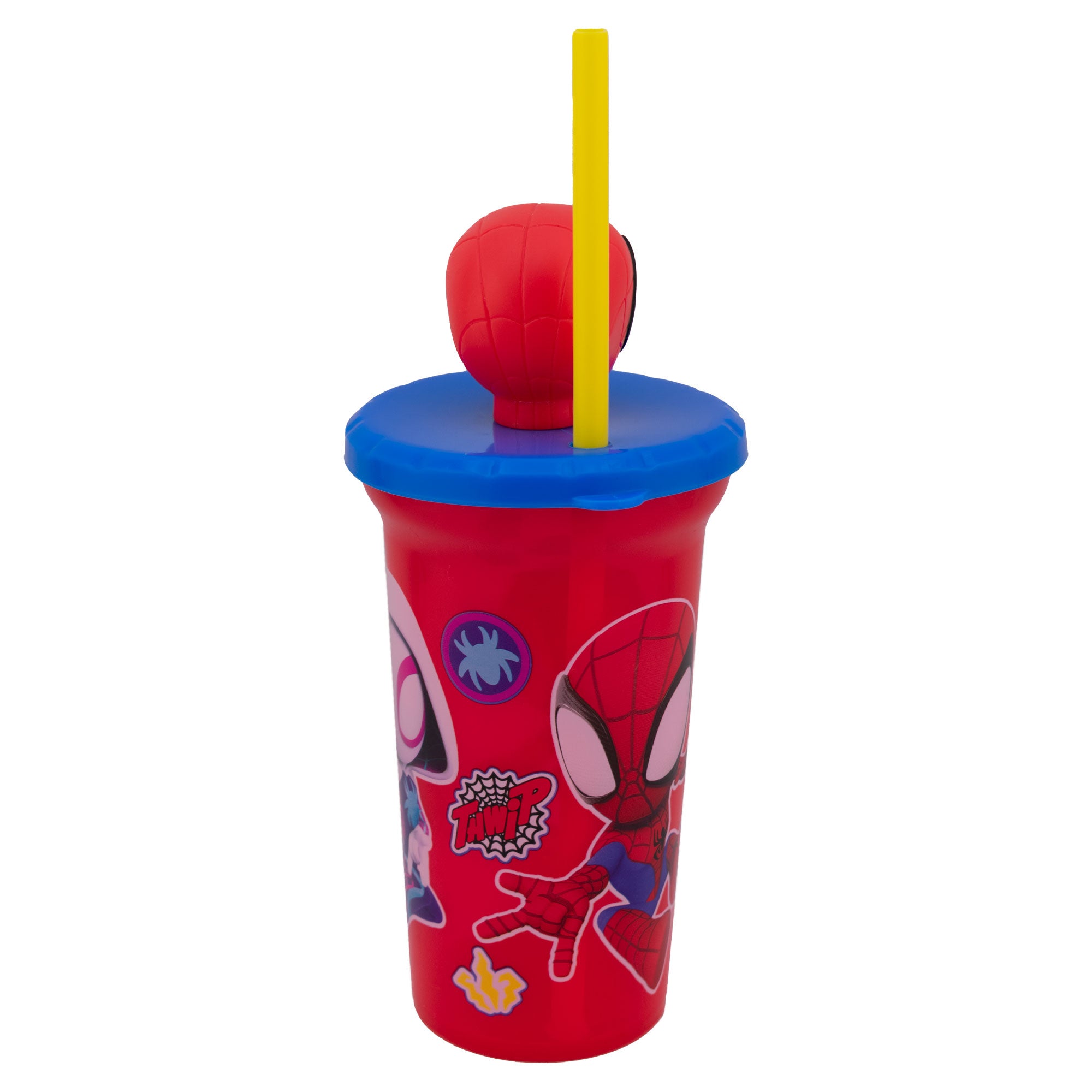 Vaso Infantil Con Tapa 3d Y Popote Spiderman 443ml