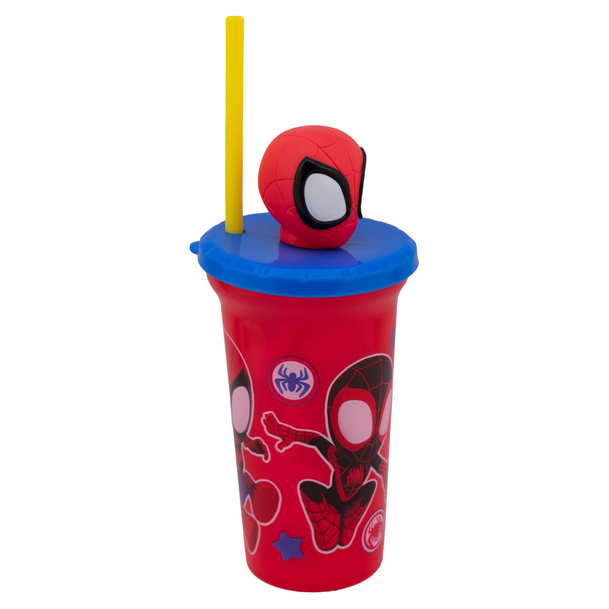 Vaso Infantil Con Tapa 3d Y Popote Spiderman 443ml