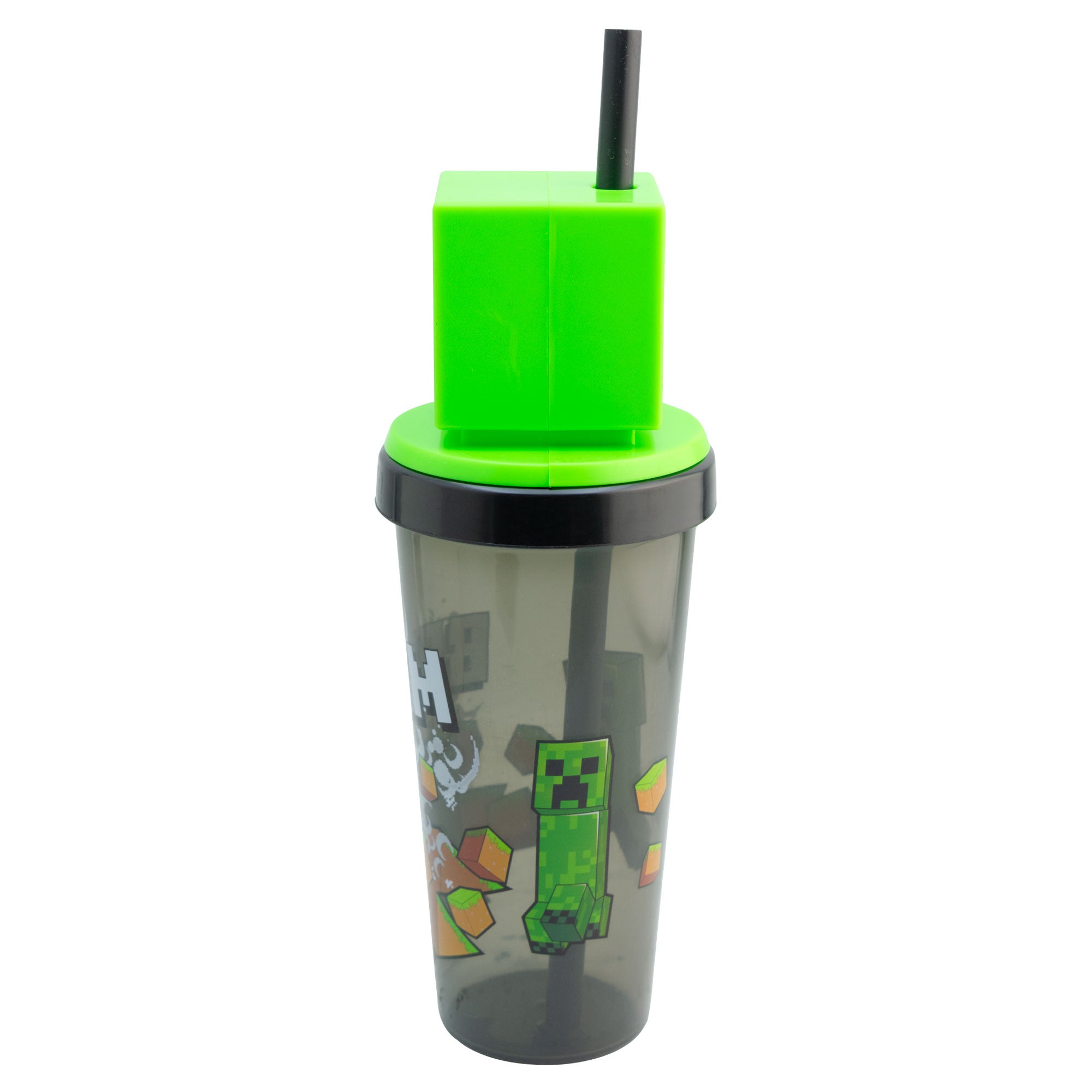 Vaso Con Tapa Y Popote Minecraft Cabeza 3d Creeper 532ml Color Verde/negro