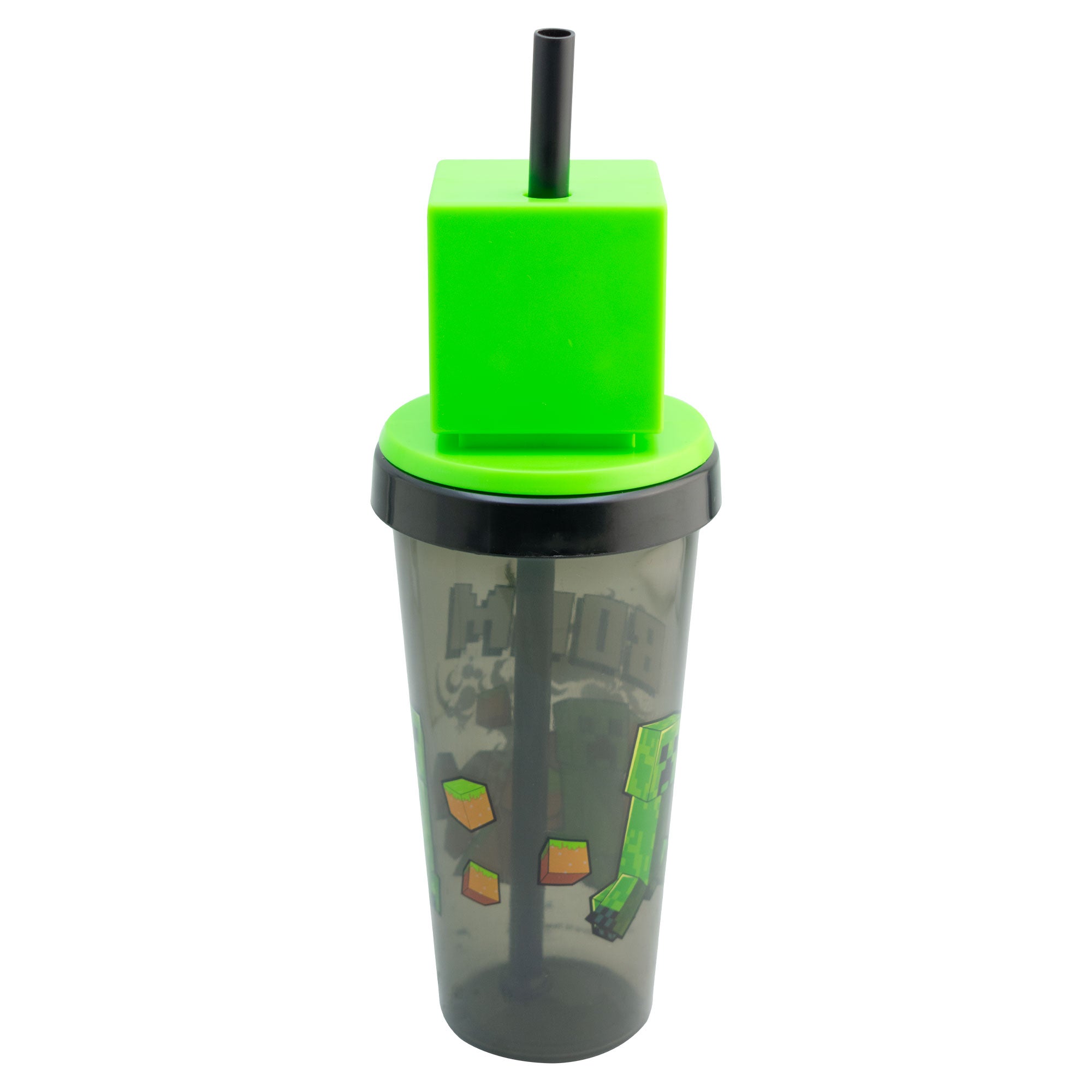 Vaso Con Tapa Y Popote Minecraft Cabeza 3d Creeper 532ml Color Verde/negro