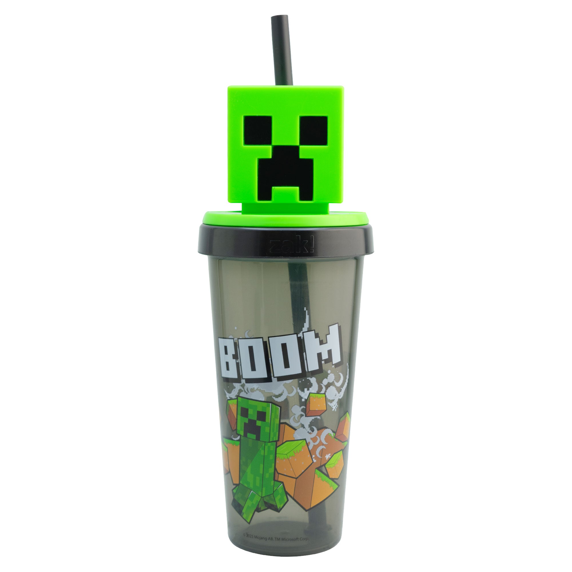 Vaso Con Tapa Y Popote Minecraft Cabeza 3d Creeper 532ml Color Verde/negro