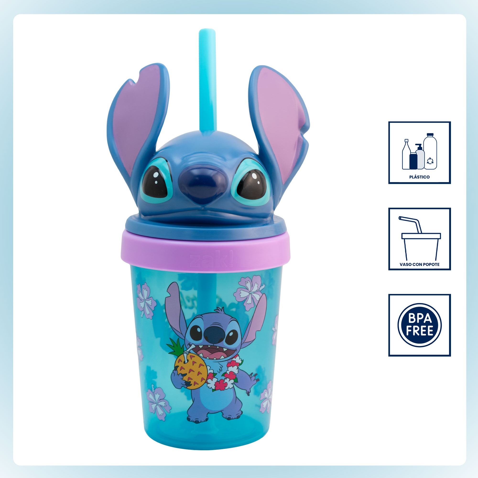 Vaso de Plástico con Tapa 3D y Popote Fun Kids Personajes Animados 384ml