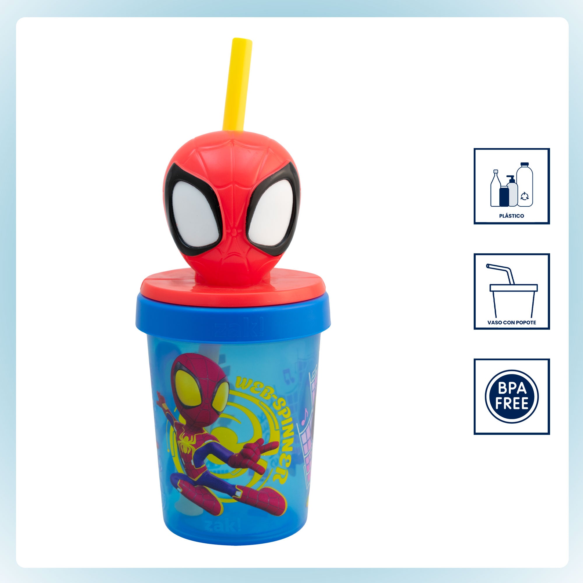 Vaso de Plástico con Tapa 3D y Popote Fun Kids Personajes Animados 384ml