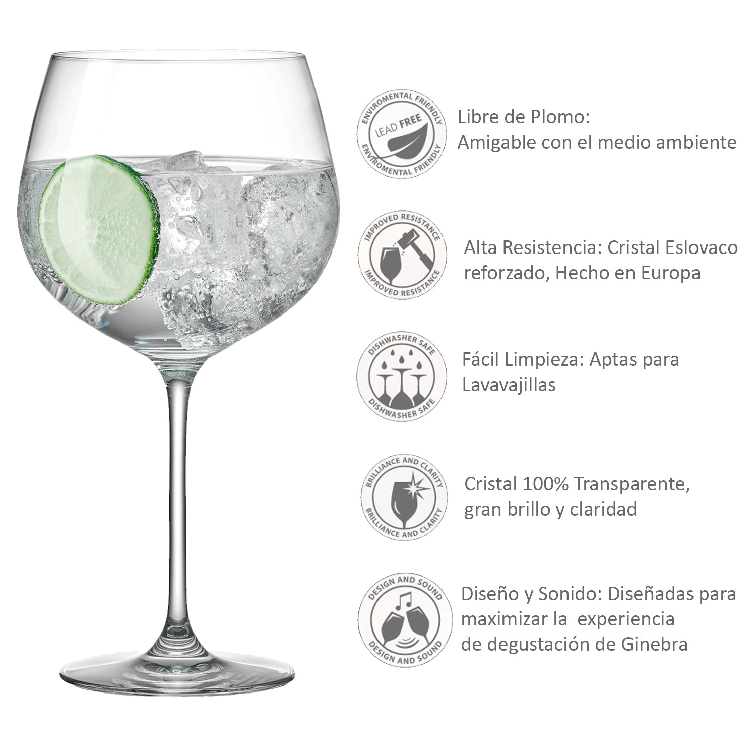 Copas Globo Jumbo Gin & Tonic Rona Ginebra Cristal 6 pzas 780ml