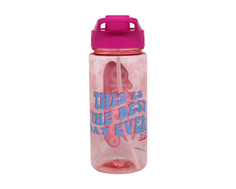 Botella de Plástico Transparente con Popote Rosa Fun kids Barbie La Película 600ml