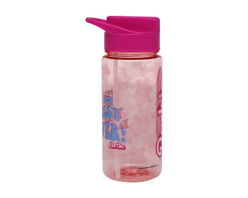 Botella de Plástico Transparente con Popote Rosa Fun kids Barbie La Película 600ml