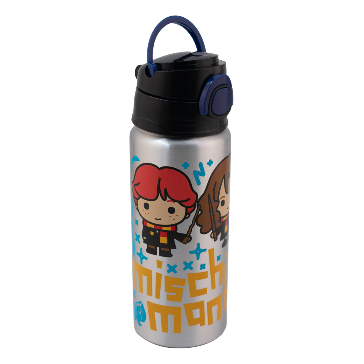 Botella de Aluminio con Botón y Popote Personajes Animados de Disney 600ml