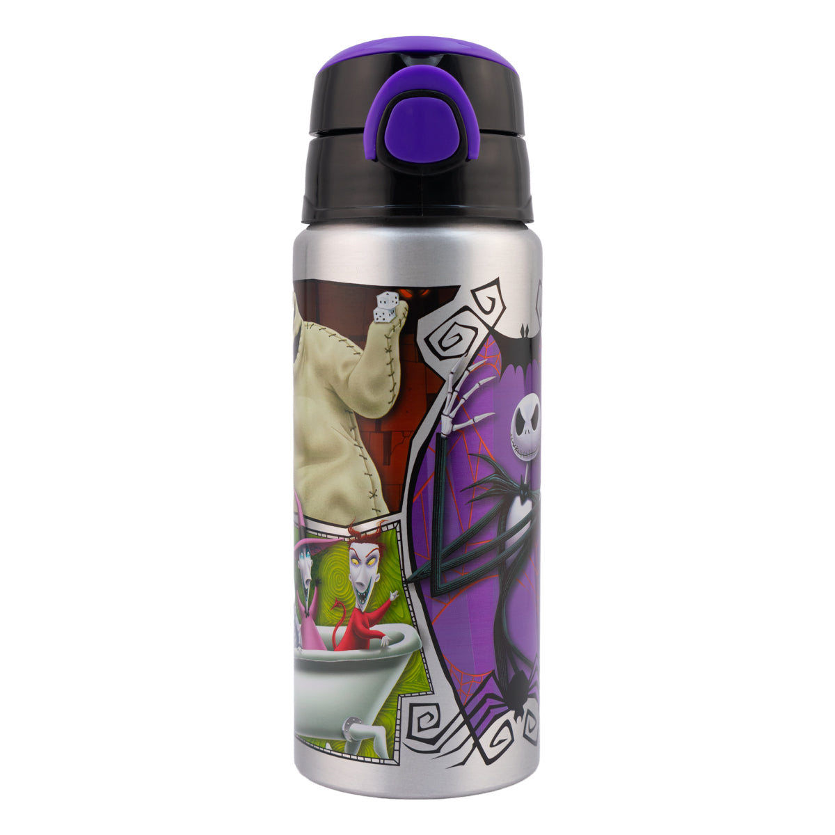 Botella de Aluminio con Botón y Popote Personajes Animados de Disney 600ml