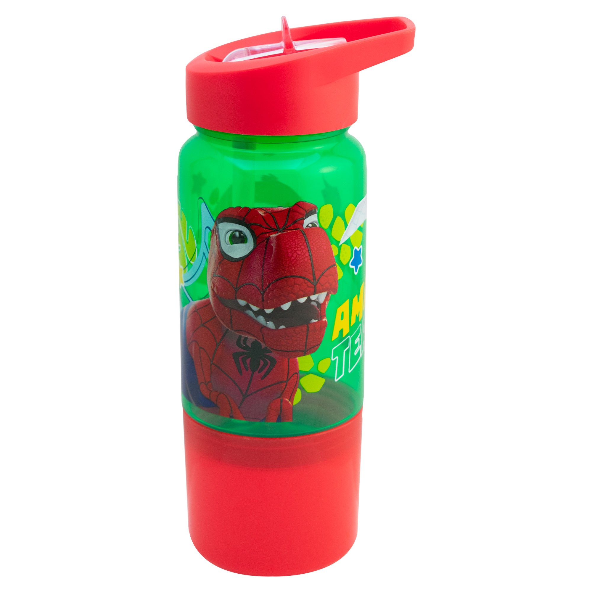 Botella de Plástico con Popote y Contenedor Fun Kids Dino Spidey 550ml