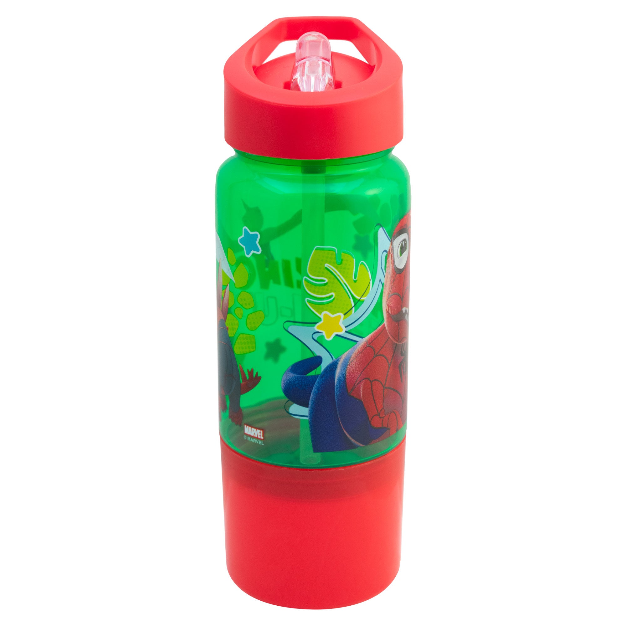 Botella de Plástico con Popote y Contenedor Fun Kids Dino Spidey 550ml