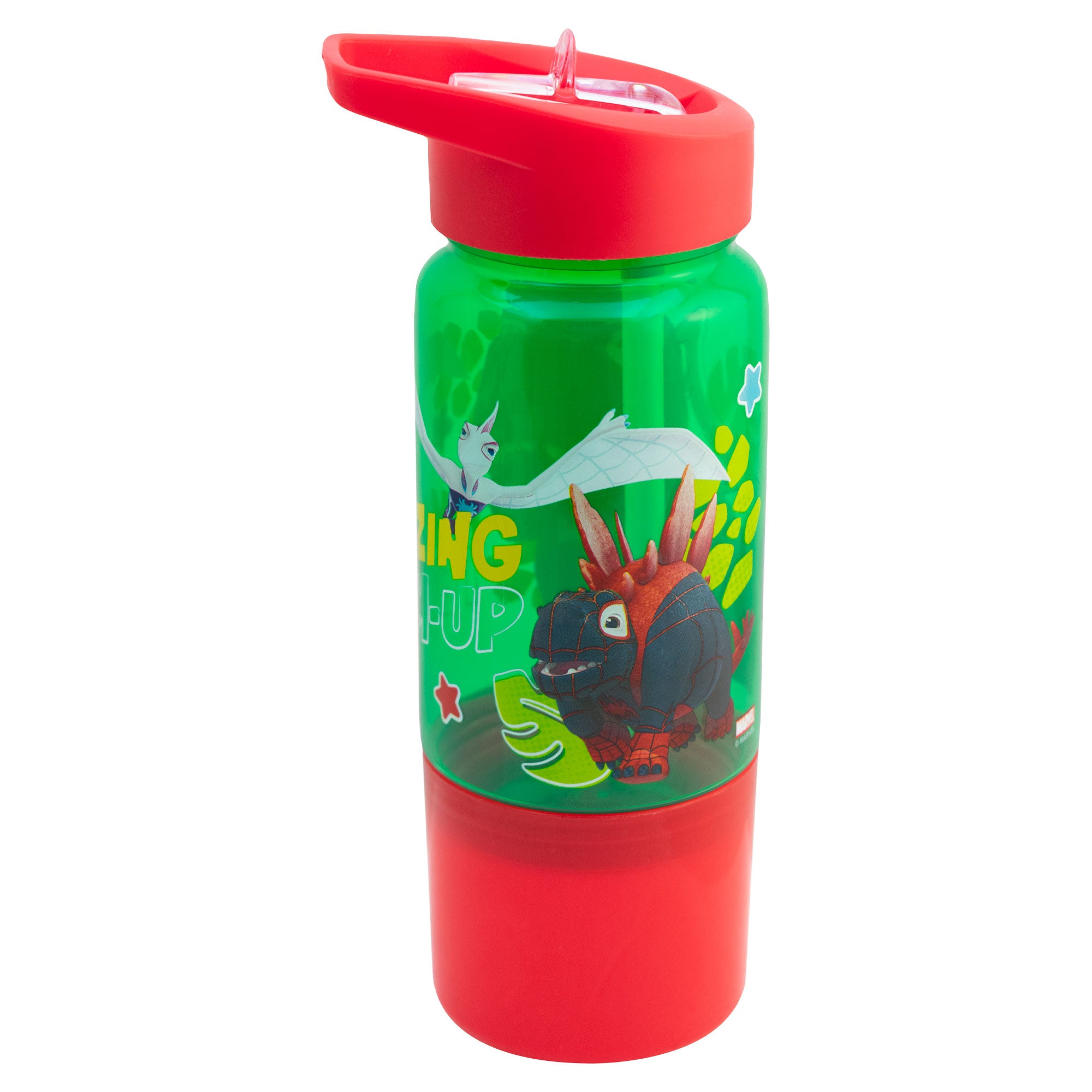 Botella de Plástico con Popote y Contenedor Fun Kids Dino Spidey 550ml