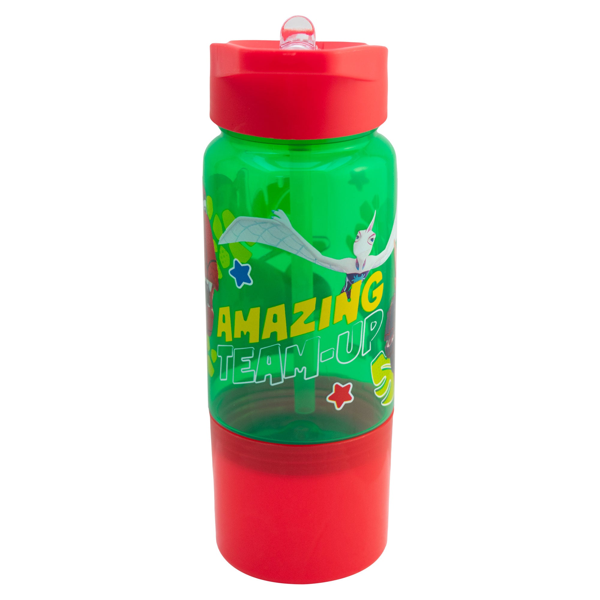 Botella de Plástico con Popote y Contenedor Fun Kids Dino Spidey 550ml