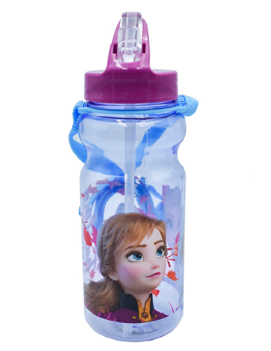 Botella De Plastico con Popote Disney Frozen Anna Elsa Olaf 500ml