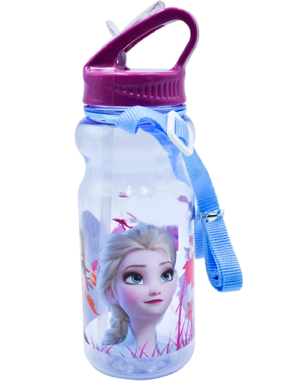 Botella De Plastico con Popote Disney Frozen Anna Elsa Olaf 500ml