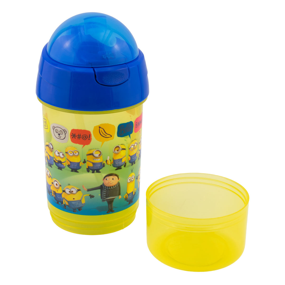 Botella de Plástico Infantil Fun Kids Minions Incluye Contenedor para Snacks 500ml