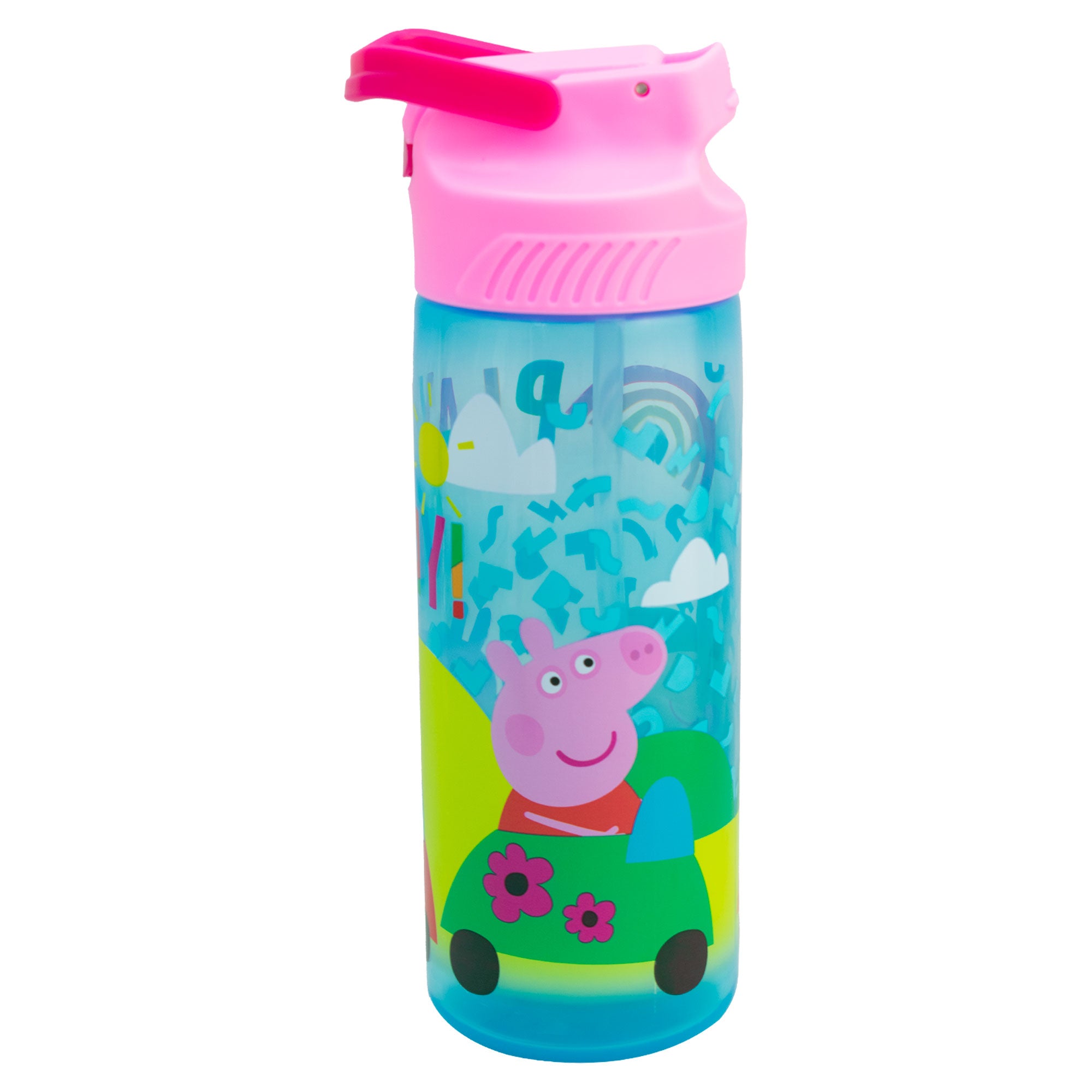 Botella de Plástico con Funda y Tapa Pushup Personajes Animados 600ml