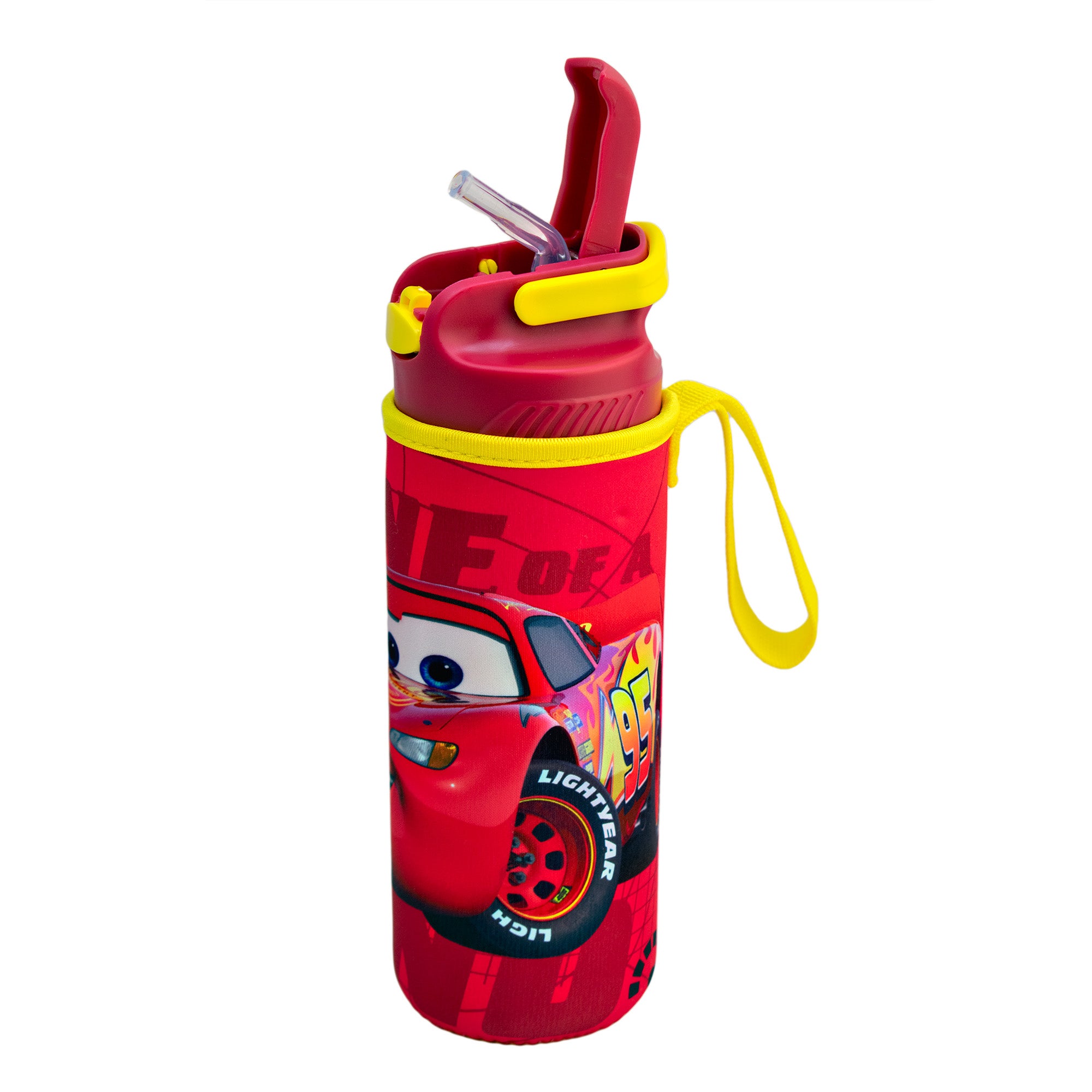 Botella de Plástico con Funda y Tapa Pushup Personajes Animados 600ml