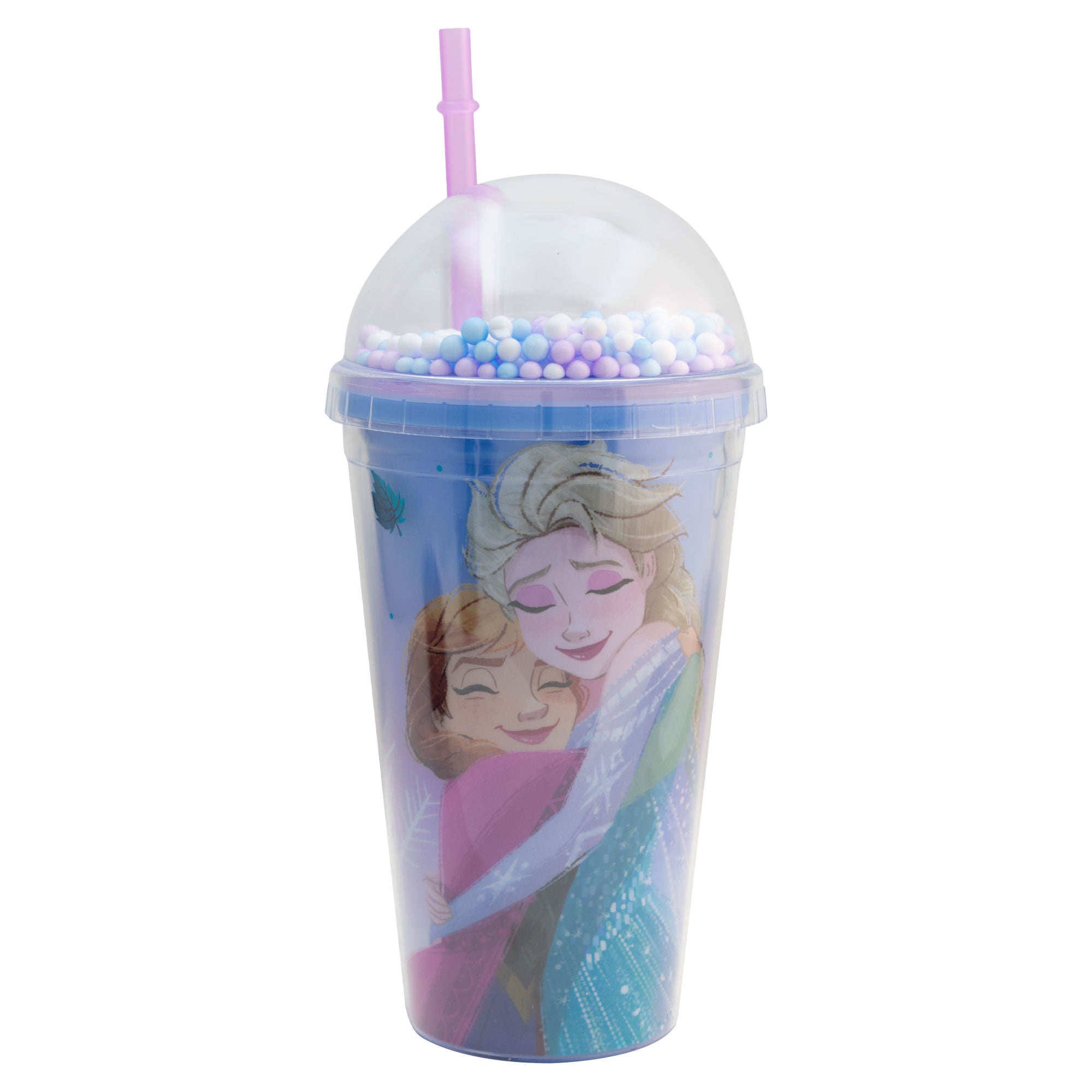 Vaso de Plástico con Popote y Tapa tipo Cúpula con Bolitas Personajes Animados 480ml