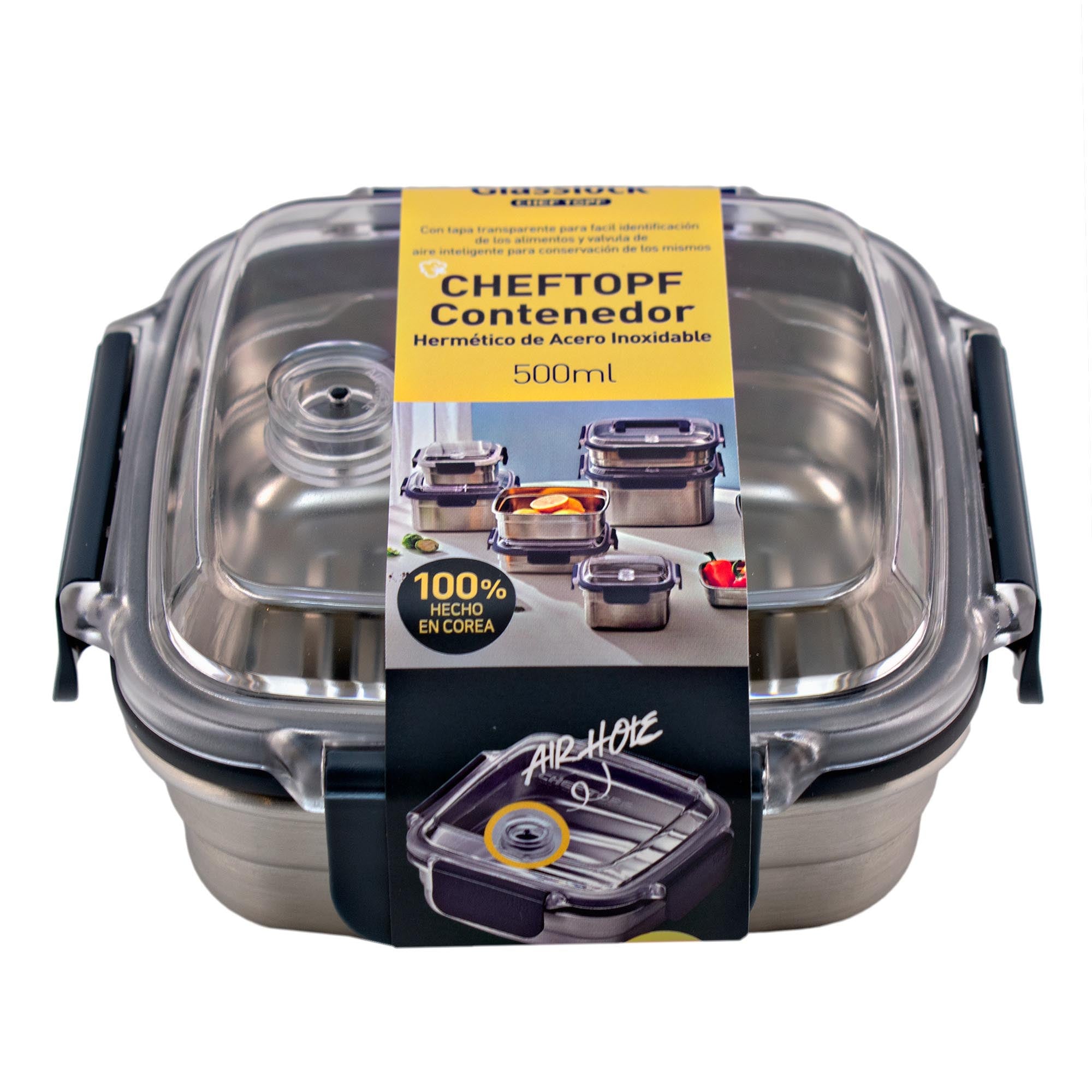 Recipiente Tupper Refractario Hermetico Glasslock Cheftop Acero Inoxidable 1pza