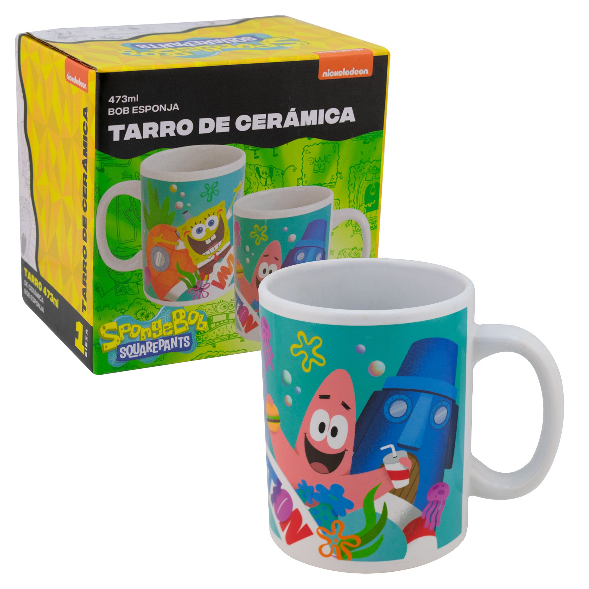 Taza Blanca con Caja de Regalo Fun Kids Nickelodeon Bob Esponja Romero Britto Ceramica 473ml