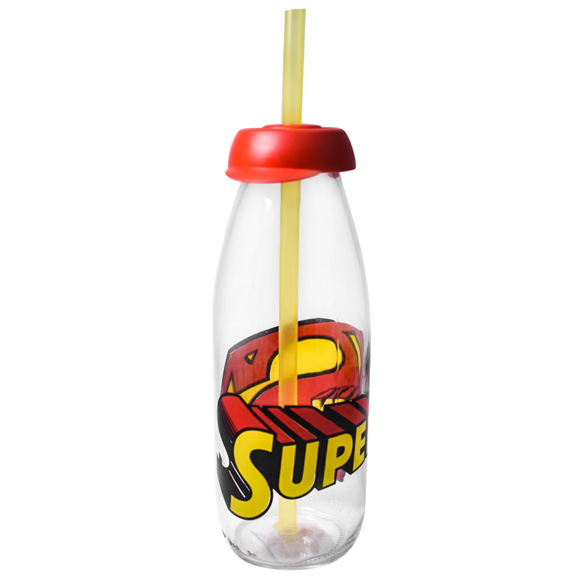 Paquete Botellas Vasos Largos con Tapa y Popote Top Choice DC Comics Superman & Batman Vidrio 450ml 15pzas