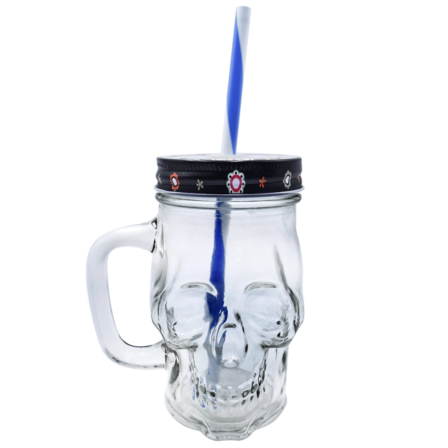 Par De Vasos Calavera Vidrio Tapa Y Popote 01