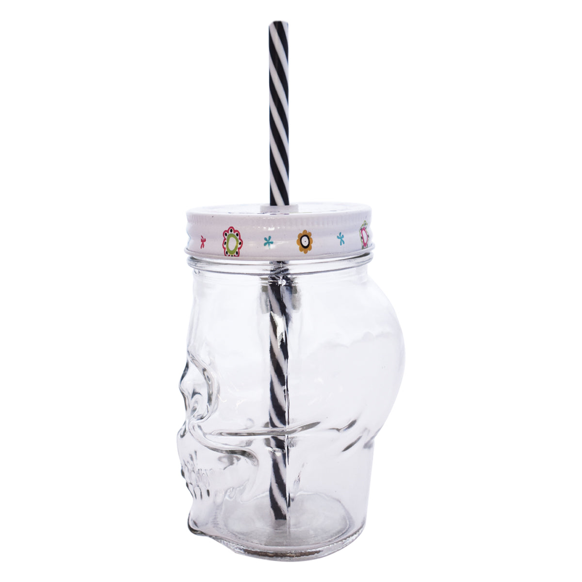  Amosfun 2 vasos de vidrio con popote y tapa, vaso de calavera,  tarros de vidrio transparente con tapa de calavera de Halloween, copas de  vino, bebida y leche (16.9 fl oz) 