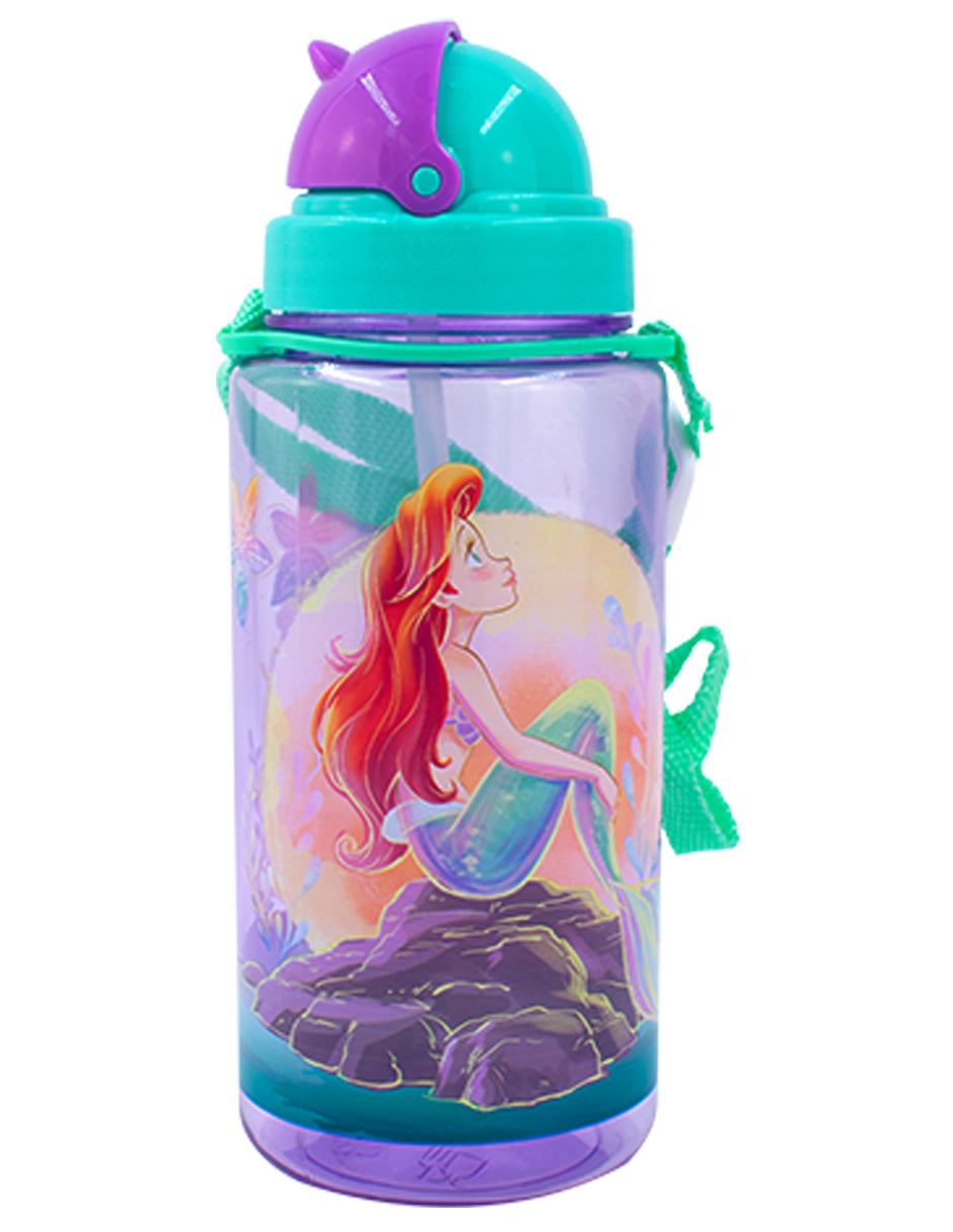 Botella de Plástico Con Popote Disney La Sirenita 500ml