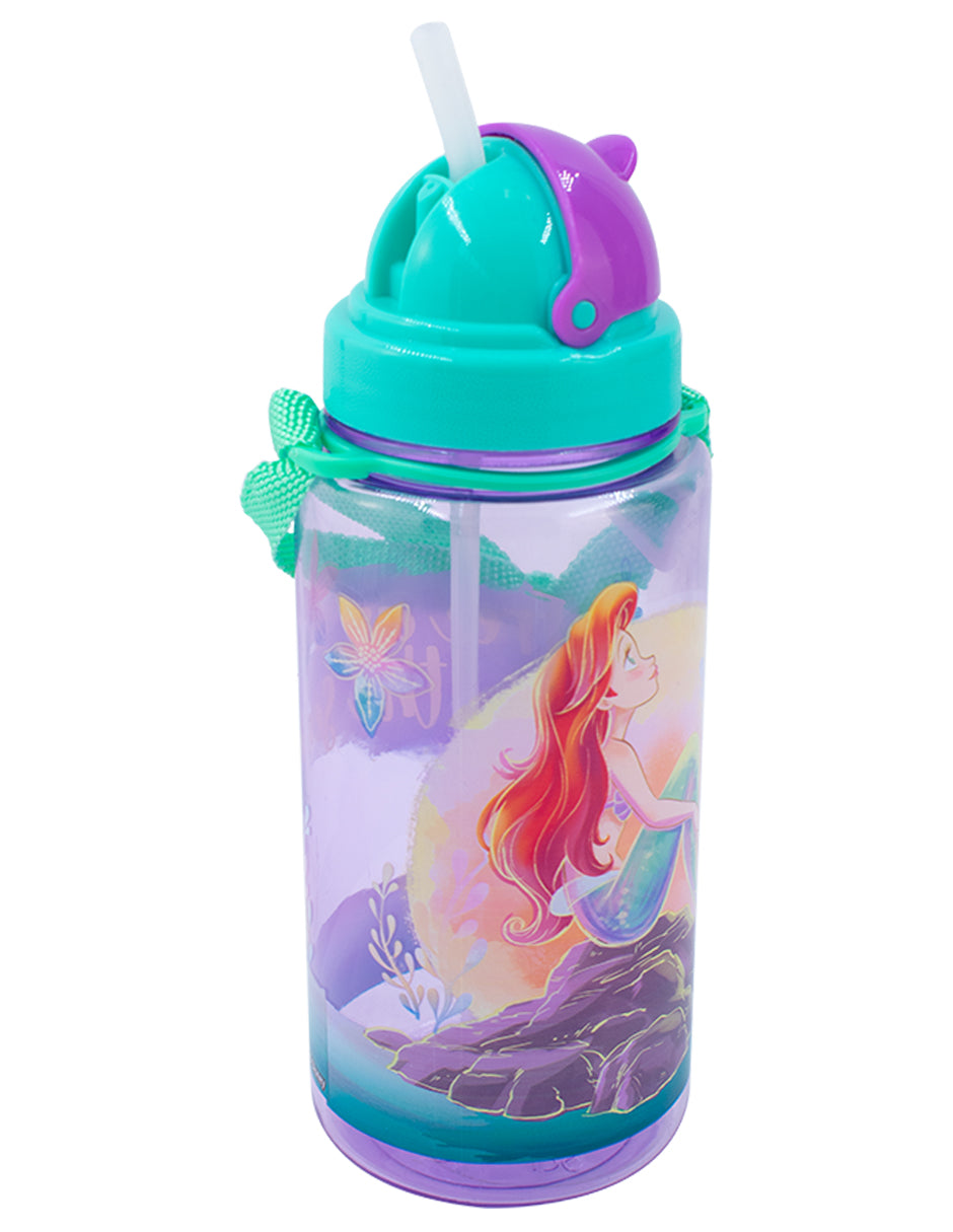 Botella de Plástico Con Popote Disney La Sirenita 500ml