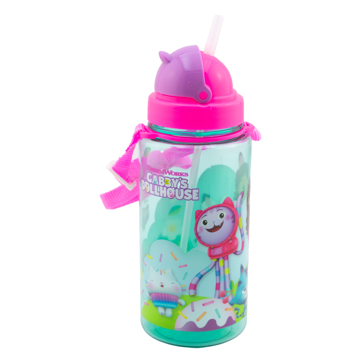 Botella De Plástico Con Popote Gabby Doll House 450ml