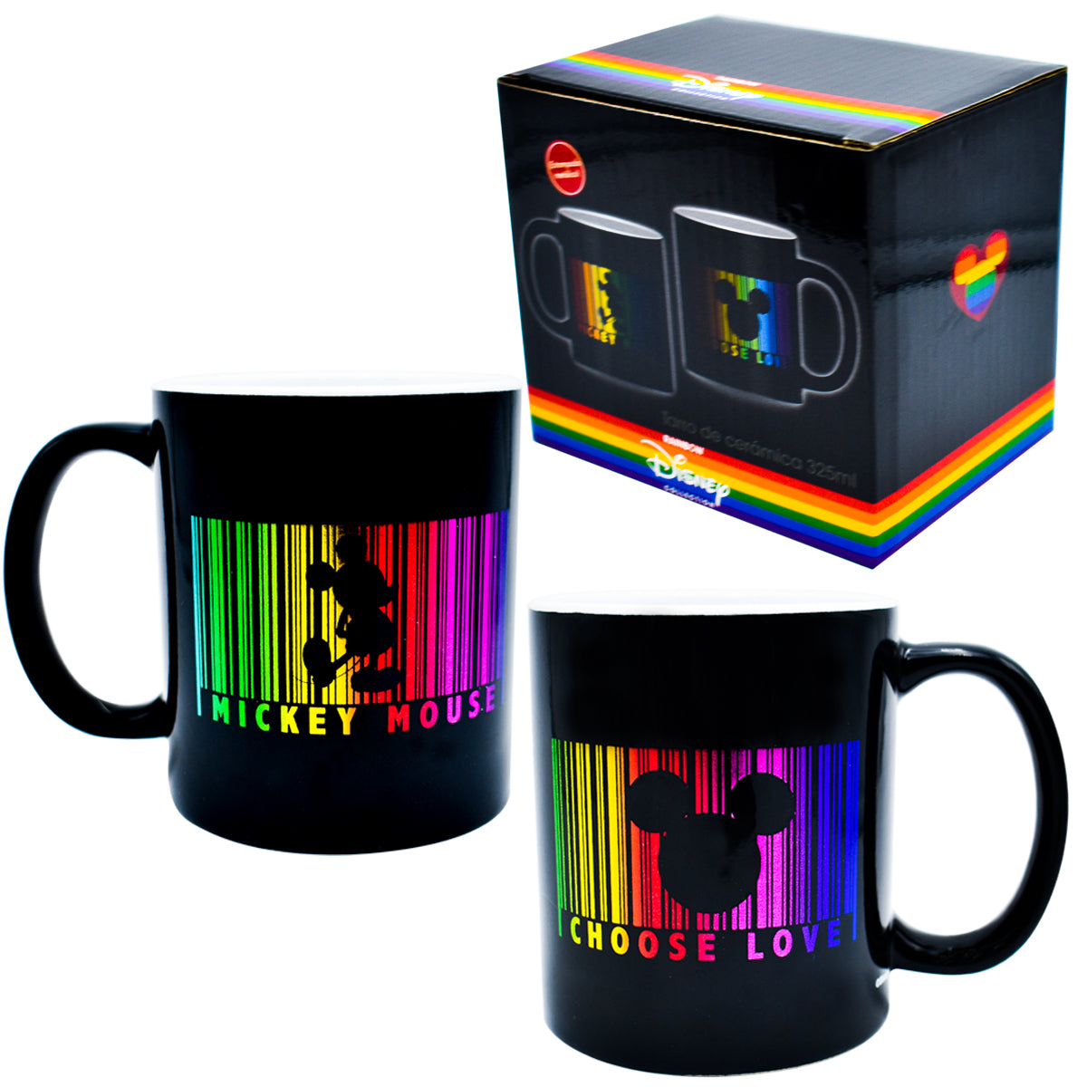 Taza Cerámica Disney Mickey Pride Lgbt Love Bar Code 325ml