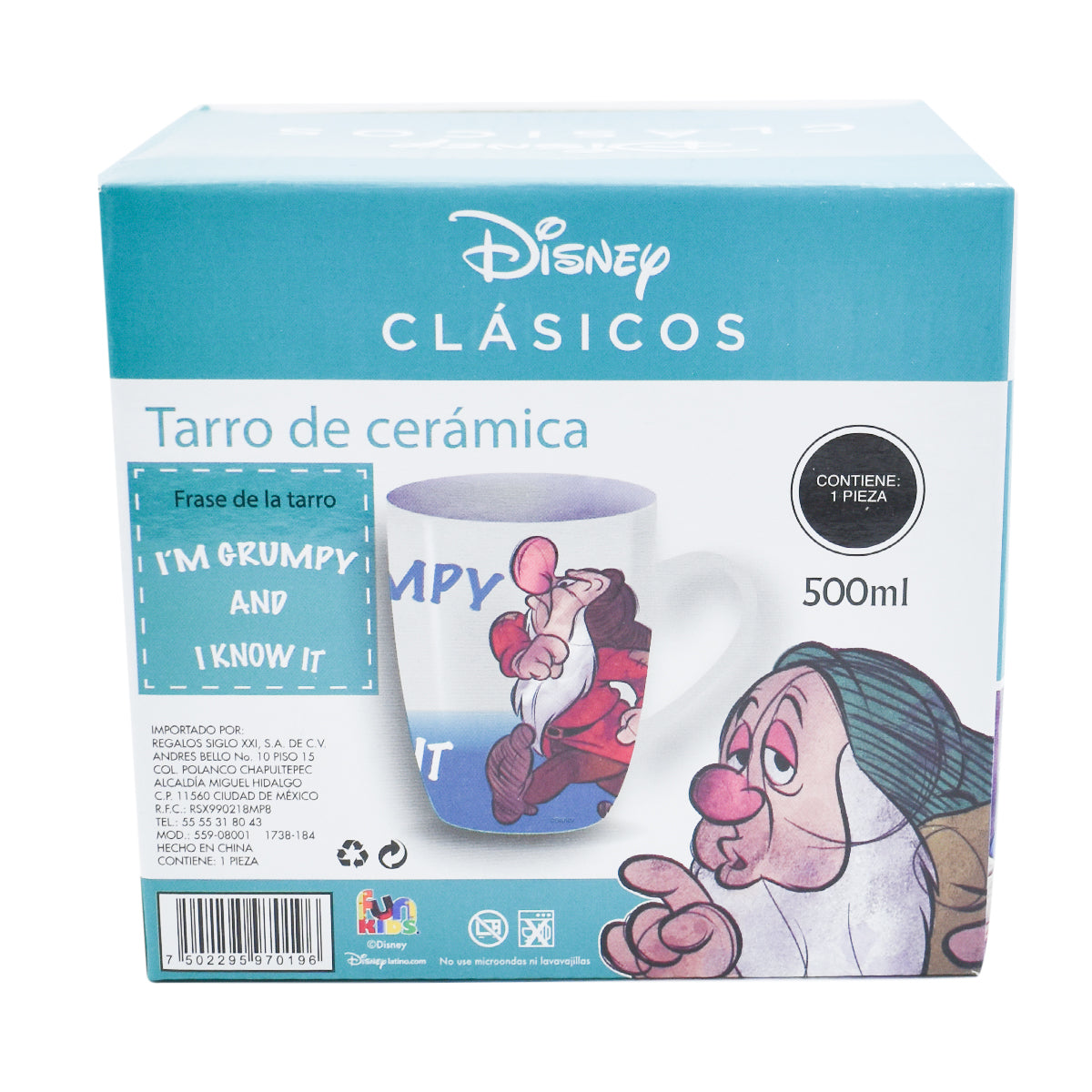 Taza Blanca Fun Kids Disney Clasico Enanito de Blanca Nieves Gruñon Ceramica 500ml