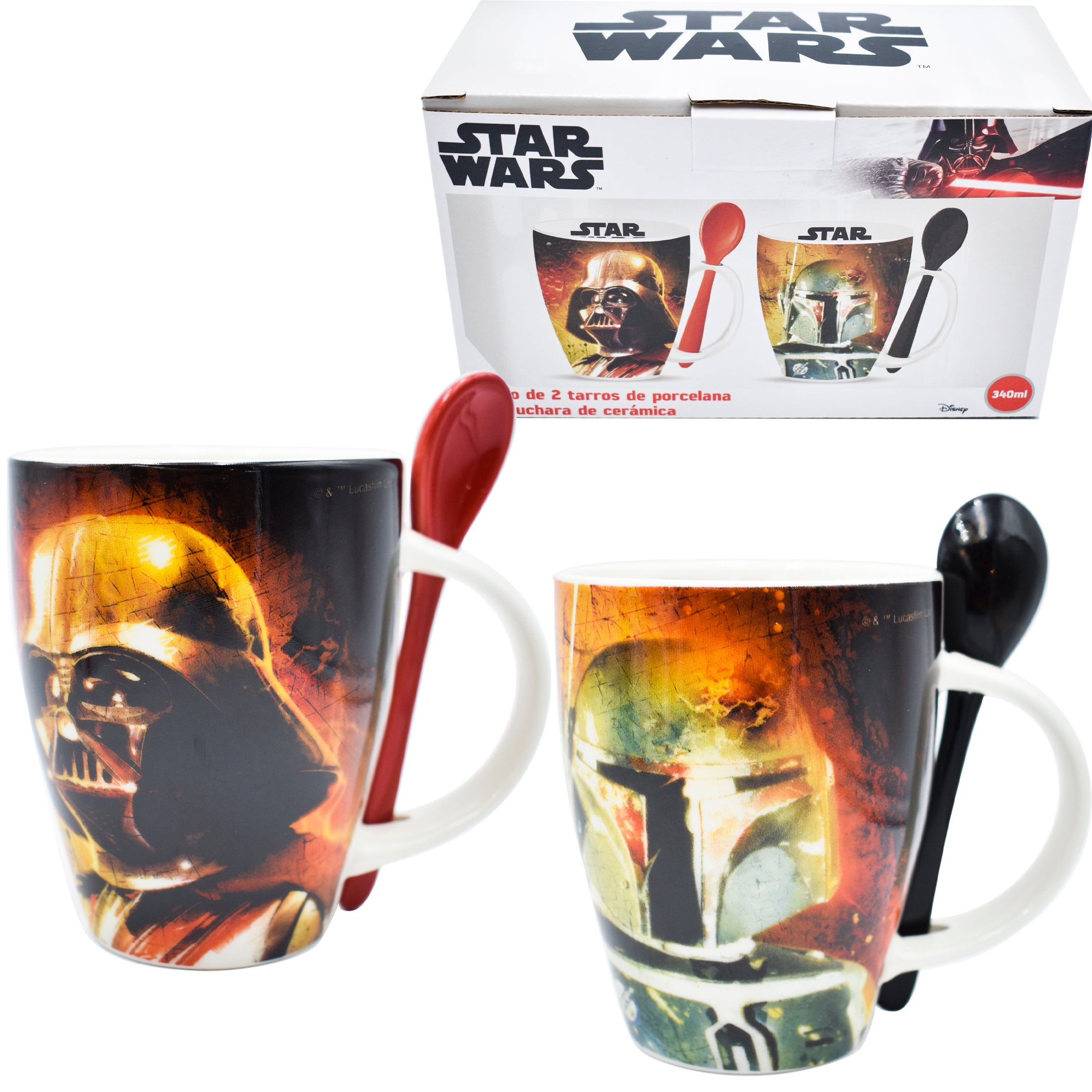 Juego de 2 Tazas de Cerámica con Cuchara Fun Kids Disney Star Wars 340ml