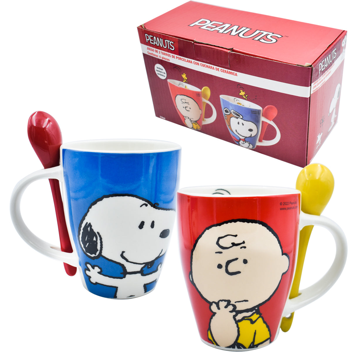 Juego de 2 Tazas de Cerámica con Cuchara Fun Kids Peanust Charlie Brown & Snoopy 310ml