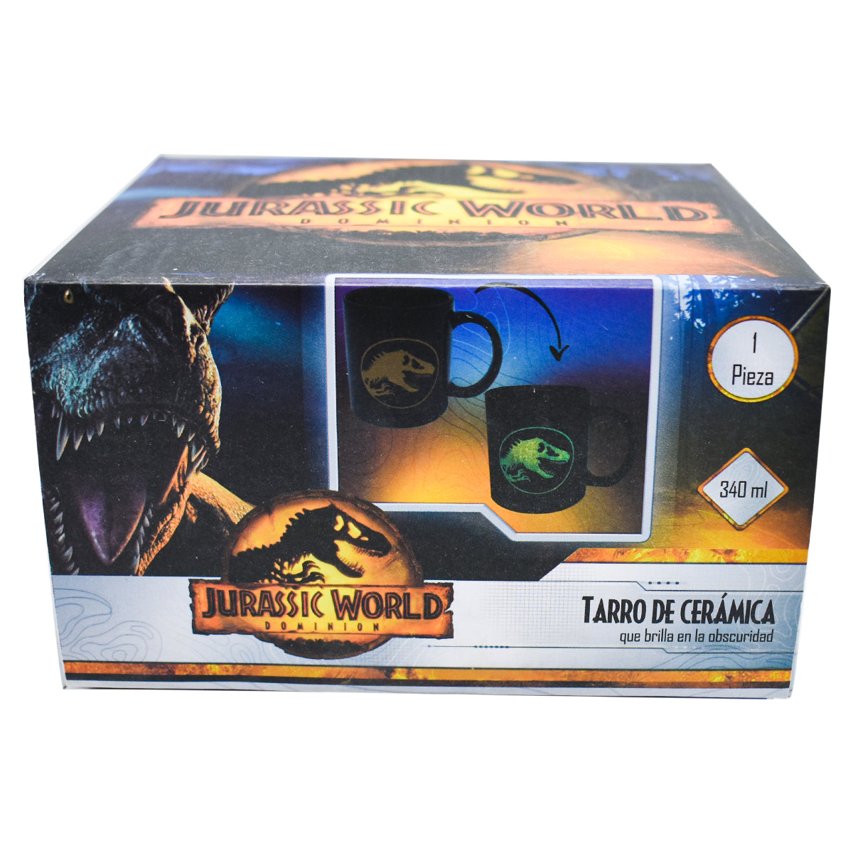 Taza Negra con Caja de Regalo Brilla en la oscuridad Fun Kids Jurassic World Dominion Ceramica 340ml