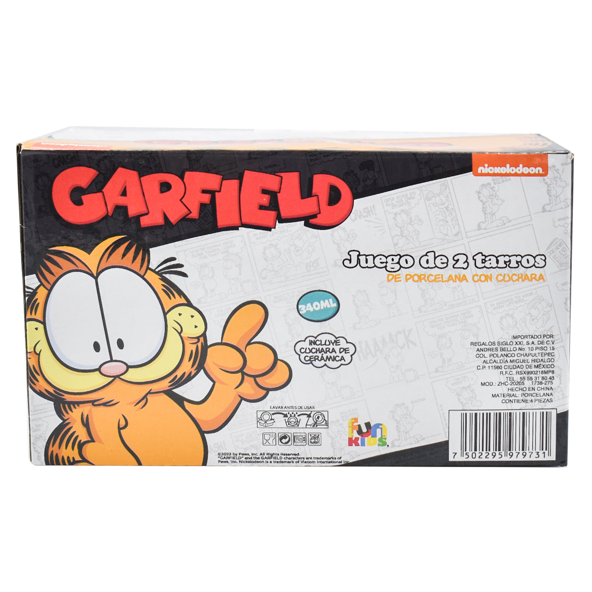 Set Duo Juego Tazas con Cucharas Fun Kids Nickelodeon Garfield & Odie Porcelana 340ml 2pzas