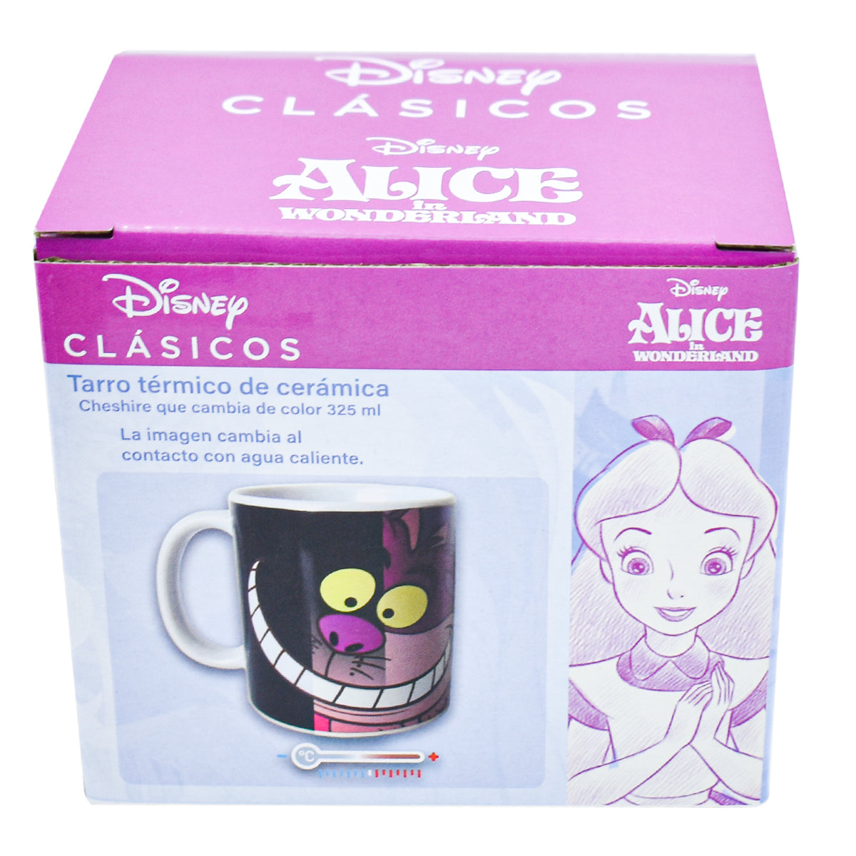 Taza Magica Negra Cambia Color Fun Kids Disney Clasico Alicia en el Pais de las Maravillas Gato Cheshire Ceramica 325ml
