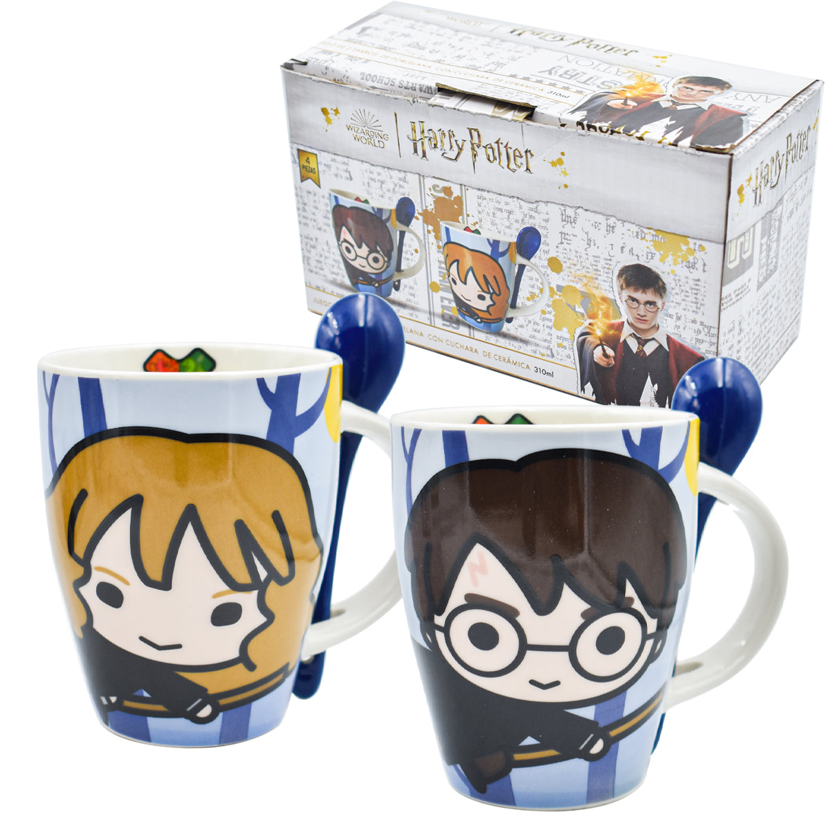 Juego de 2 Tazas de Porcelana con Cuchara Fun Kids Warner Bros Harry Potter & Hermione 310ml