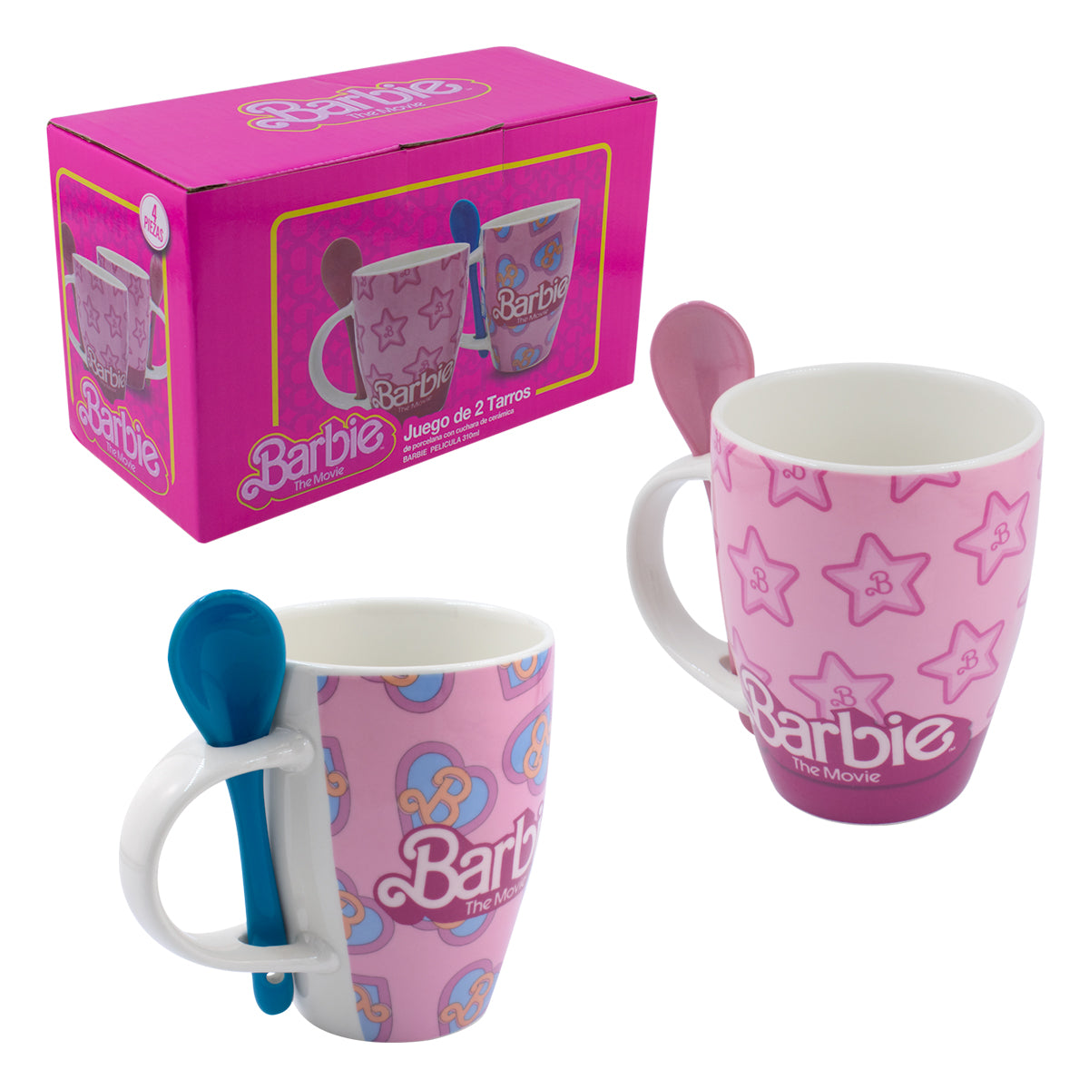 Juego de 2 Tazas De Porcelana Con Cuchara Fun Kids Barbie La Película 310ml