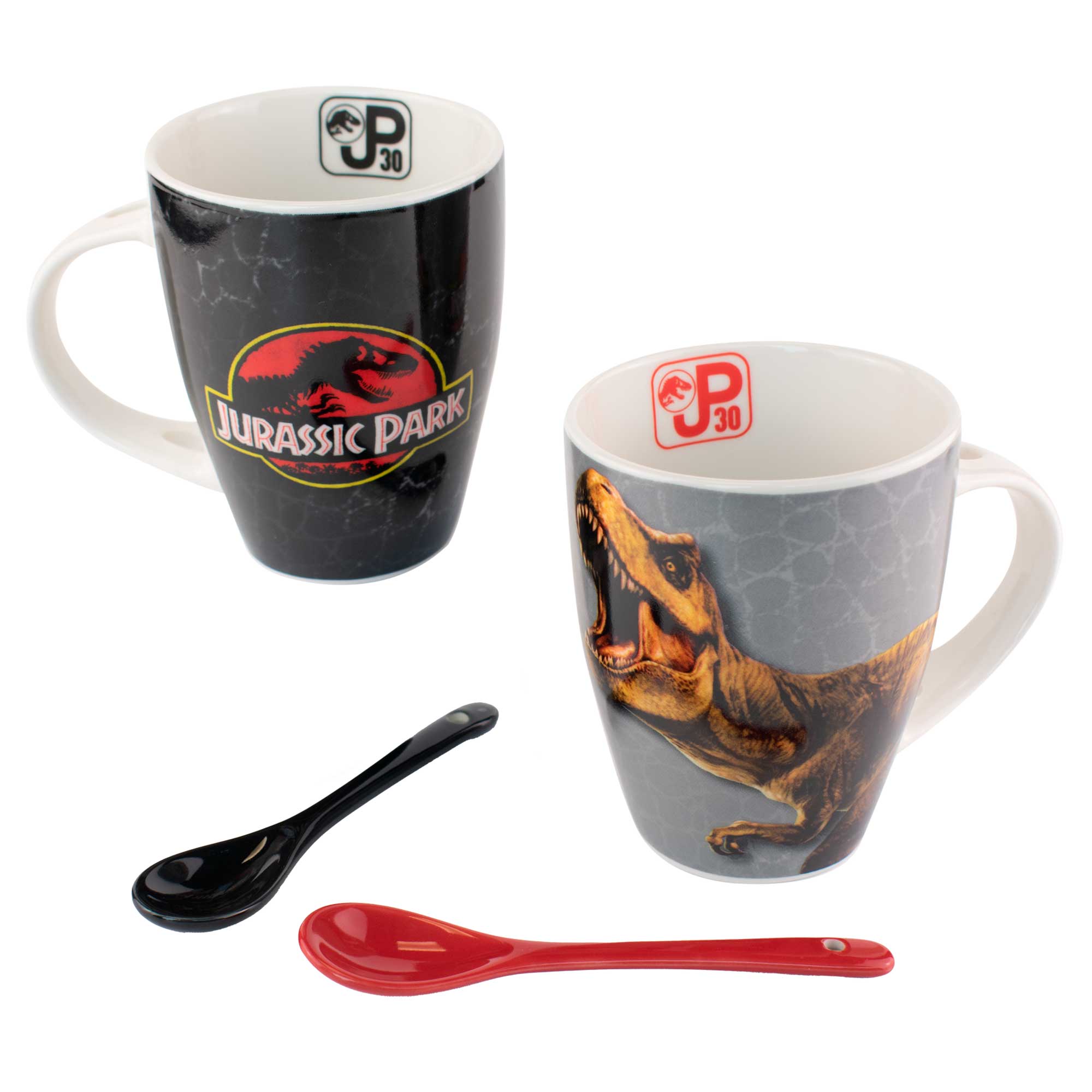 Juego de 2 Tazas de Porcelana Con Cuchara Jurassic Park 30 Aniversario 310ml