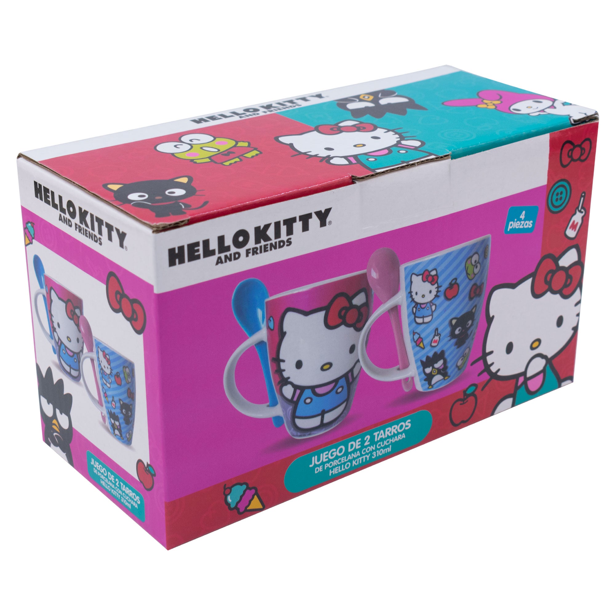 Juego de 2 Tazas De Porcelana Con Cuchara Hello Kitty Sanrio 310ml