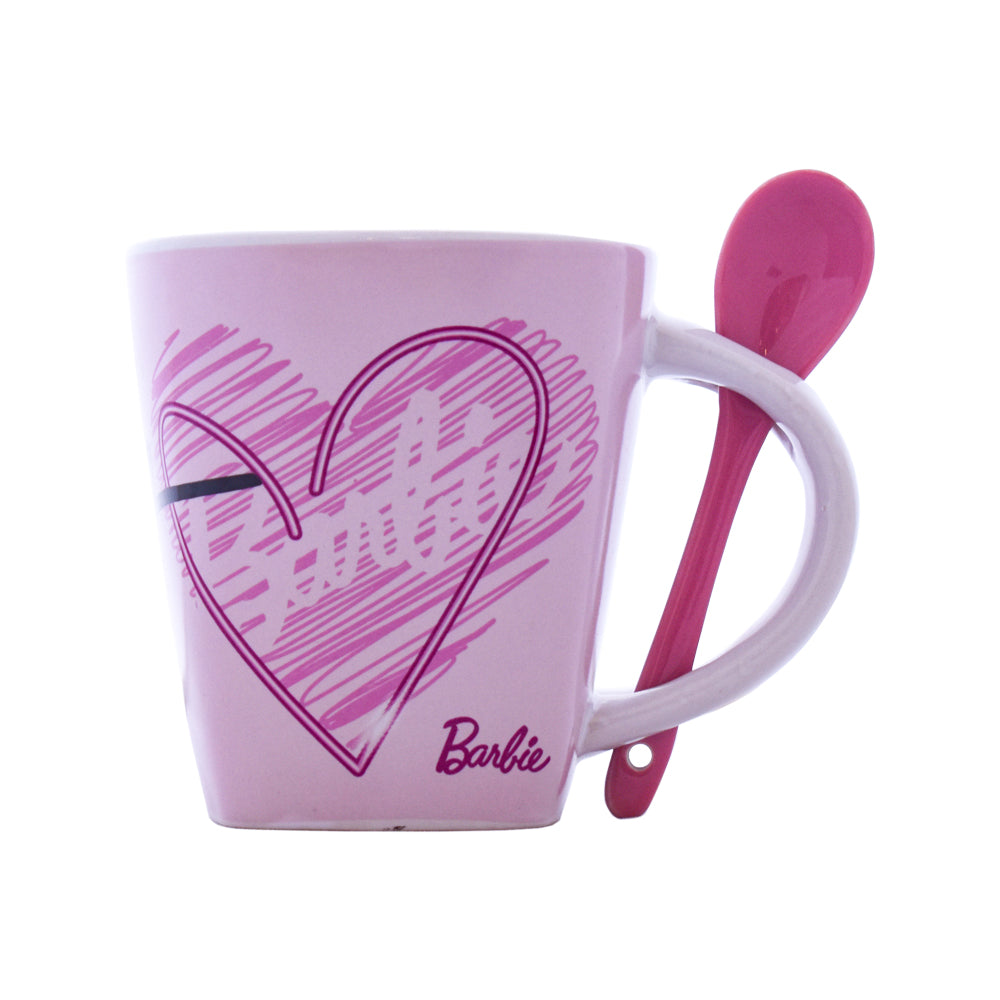 Taza de Cerámica con Cuchara Cuadrada Barbie Fun Kids 440ml