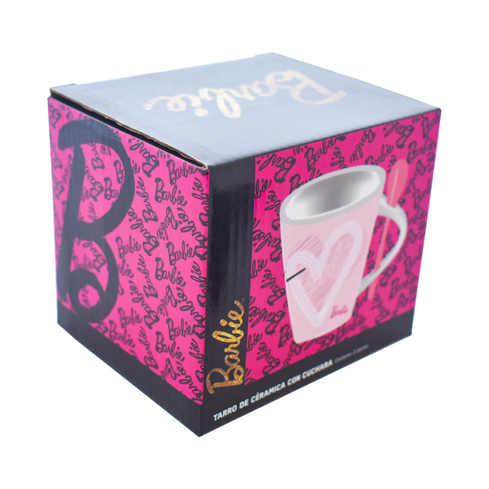 Taza de Cerámica con Cuchara Cuadrada Barbie Fun Kids 440ml