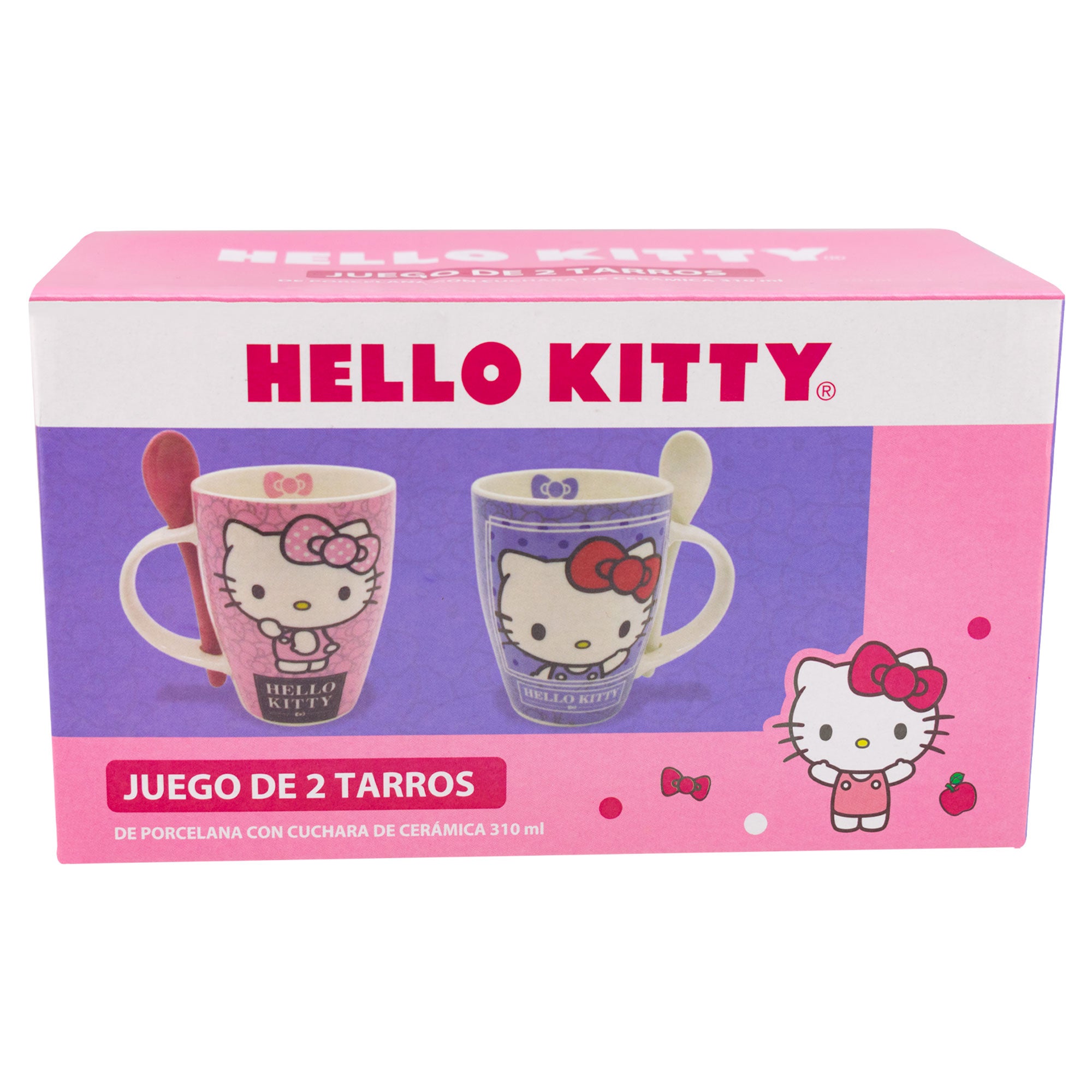 Juego de 2 Tazas De Porcelana Con Cuchara Hello Kitty Sanrio 310ml